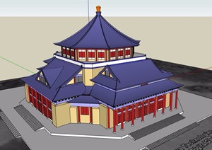 古典中式风格详细完整的寺庙旅游建筑设计SU(草图大师)模型