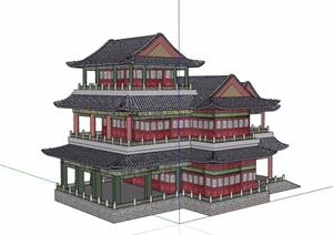 多层古典中式风格寺庙旅游建筑SU(草图大师)模型