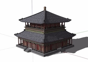 两层详细的古典中式风格茶楼设计SU(草图大师)模型