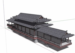 古典中式风格详细的长廊亭设计SU(草图大师)模型