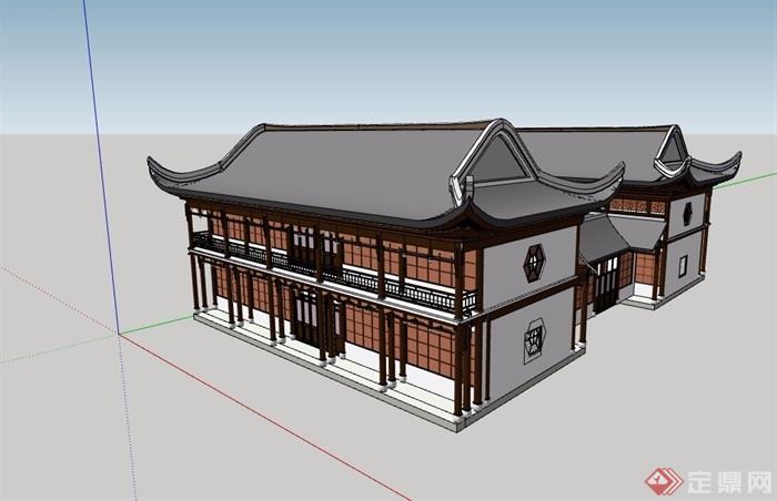 多层详细的高层中式风格寺庙设计su模型