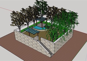 现代简单庭院花园模型