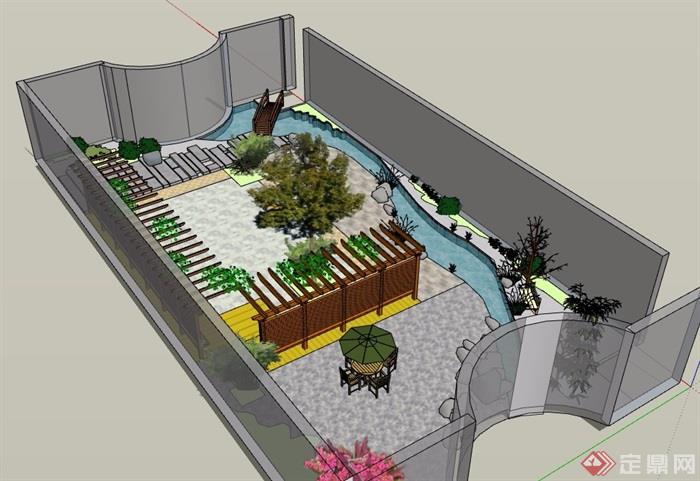 详细独特庭院花园模型