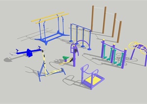 户外体育健身器材集合SU(草图大师)模型