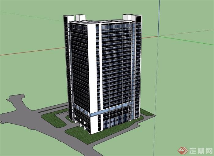 详细的高层办公楼建筑su模型