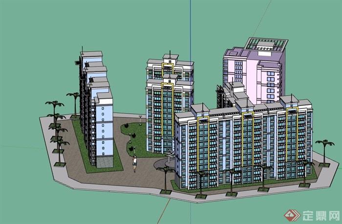 多栋详细的小区高层住宅楼设计su模型