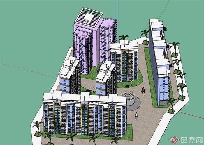 多栋详细的小区高层住宅楼设计su模型