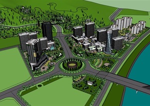 某详细完整的城市建筑及景观设计SU(草图大师)模型