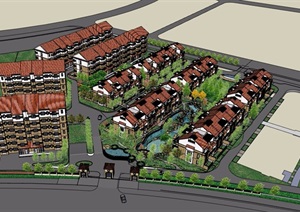 小区欧式详细的住宅景观及建筑设计SU(草图大师)模型