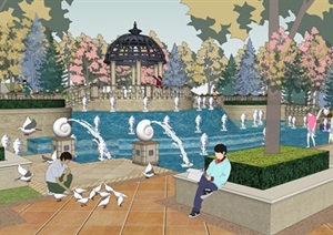 小区喷泉景观节点规划SU(草图大师)模型1