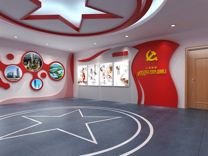 小型党建荣誉展厅3D模型及效果图(1)