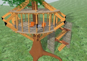 带楼梯的树上木屋SU(草图大师)模型