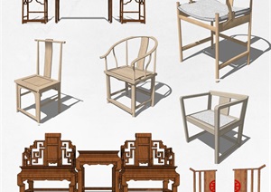 精美新中式椅子、茶几SU(草图大师)模型