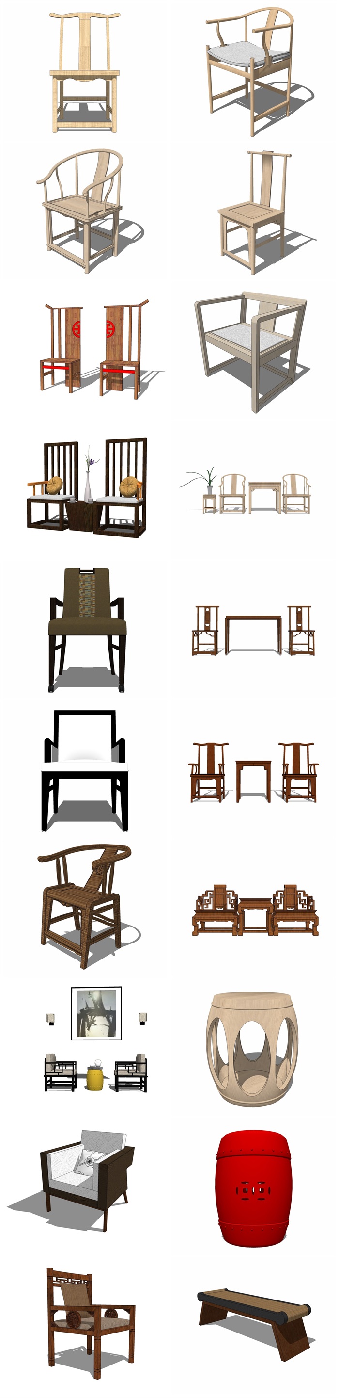 精美新中式椅子、茶几su模型(4)