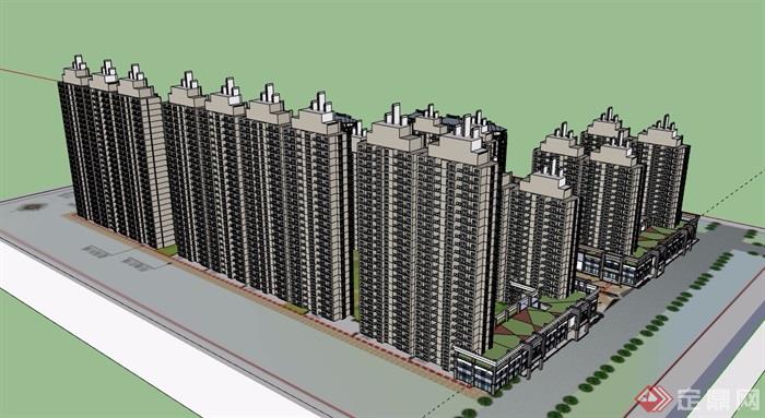 住宅楼多层及高层建筑体块设计su模型
