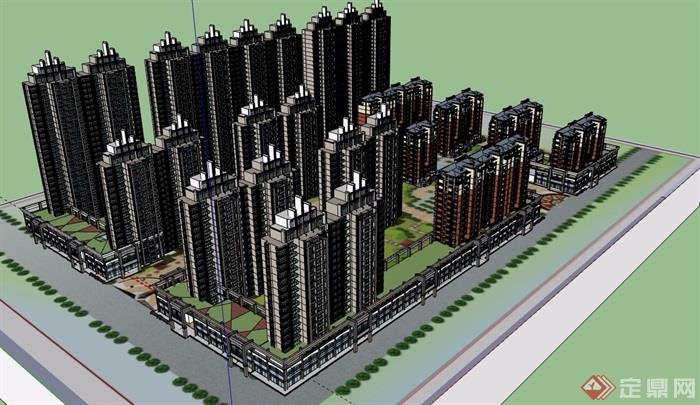 住宅楼多层及高层建筑体块设计su模型