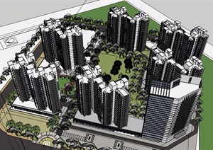 某详细的高层小区建筑楼及景观设计SU(草图大师)模型