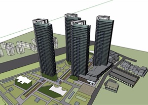 现代住宅高层平面立面商住楼SU(草图大师)模型