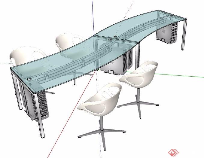 玻璃材质洽谈桌椅组合su模型
