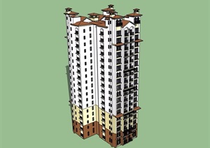 高层一梯四户住宅小区楼设计SU(草图大师)模型