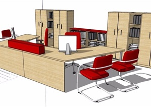 办公空间服务台及办公设备SU(草图大师)模型