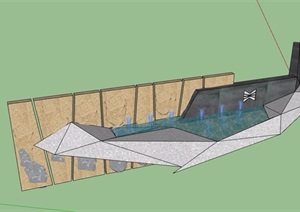 园林景观独特水池景墙设计SU(草图大师)模型