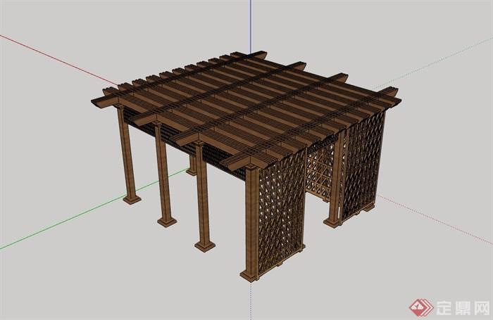 全木质详细的休闲廊架素材设计su模型