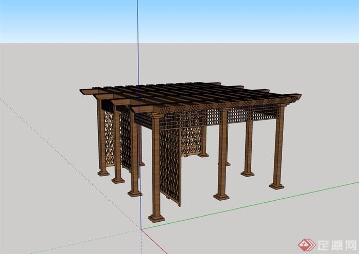 全木质详细的休闲廊架素材设计su模型
