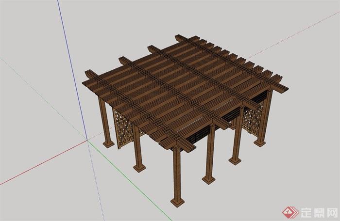全木质详细的休闲廊架素材设计su模型