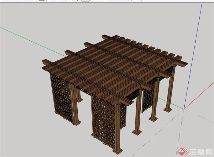全木质详细的休闲廊架素材设计su模型
