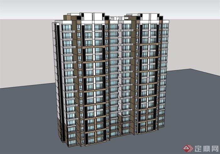 现代小高层居住建筑楼详细设计su模型