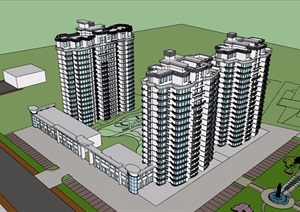 某三栋住宅小区建筑楼设计SU(草图大师)模型