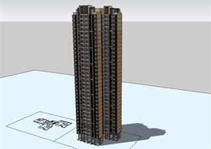 高层独特详细的居住建筑楼设计SU(草图大师)模型