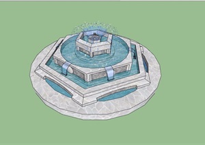 台阶式喷泉水池水景设计SU(草图大师)模型