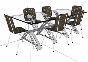 现代风格玻璃桌会议桌椅设计SU(草图大师)模型