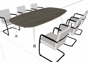 现代风格六人座会议桌椅组合素材SU(草图大师)模型