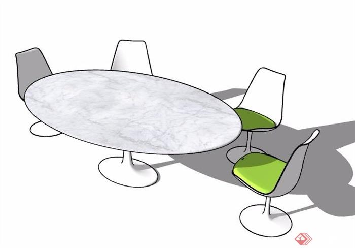 椭圆形大理石会议桌椅su模型