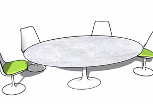 椭圆形大理石会议桌椅SU(草图大师)模型