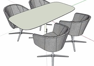 简约四人座洽谈桌椅组合SU(草图大师)模型