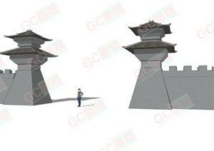 SU(草图大师)模型城门 柱堆 景观柱 形象雕塑 标志物 阙