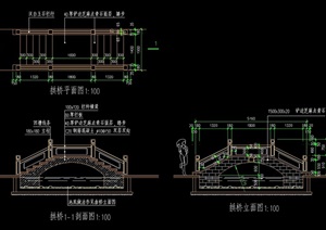 古典中式拱桥cad平立面图