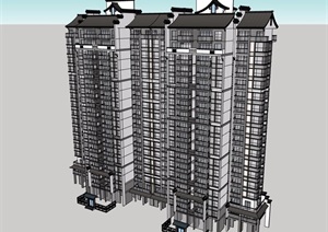 中式风格详细的高层住宅小区楼SU(草图大师)模型