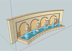 简欧风格详细的水池景墙SU(草图大师)模型