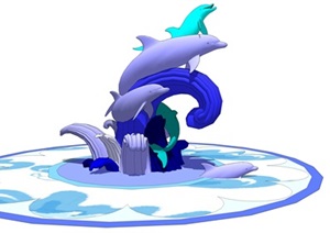 创意海豚雕塑景观喷泉小品SU(草图大师)模型