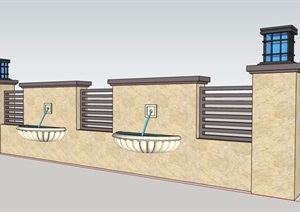 现代风格喷泉水池景墙素材设计SU(草图大师)模型