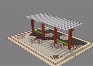 廊架及地面铺装素材设计SU(草图大师)模型