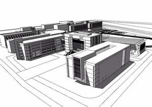 无材质贴图教育教学楼建筑设计SU(草图大师)模型