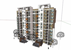 现代小高层住宅小区楼设计SU(草图大师)模型
