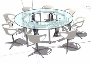 环形玻璃会议桌椅组合SU(草图大师)模型