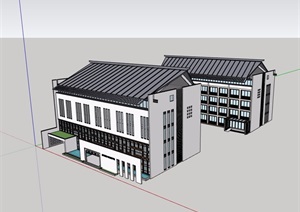 五层徽派中式风格详细的教育建筑设计SU(草图大师)模型